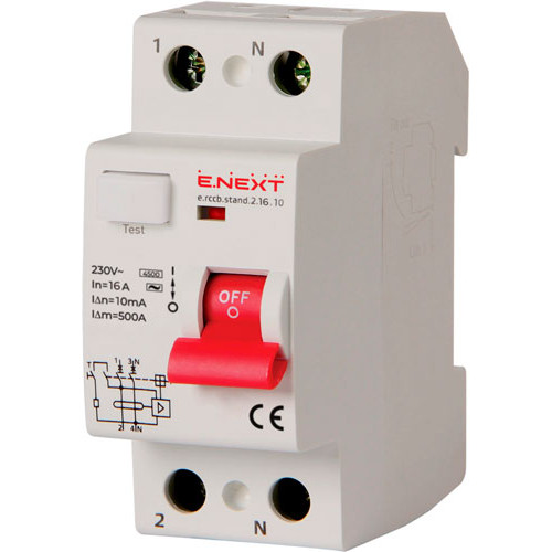 Выключатель дифференциального тока e.rccb.stand.2.16.10 2р, 16А 10mA
